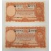 AUSTRALIA 1952 . TEN 10  SHILLINGS BANKNOTE . CONSECUTIVE PAIR . VERY SCARCE